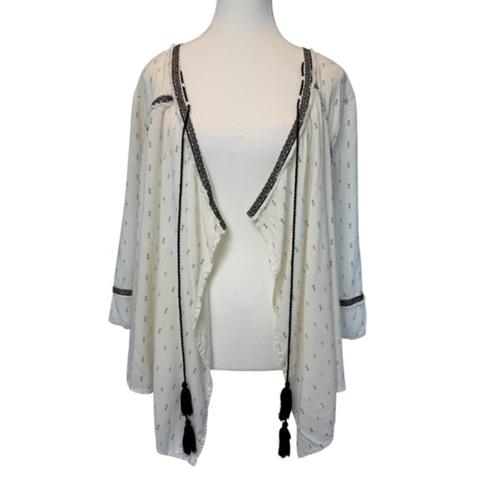 Japna Large White Black Boho Geometric Tassel Layering Top Cottage Western Cover